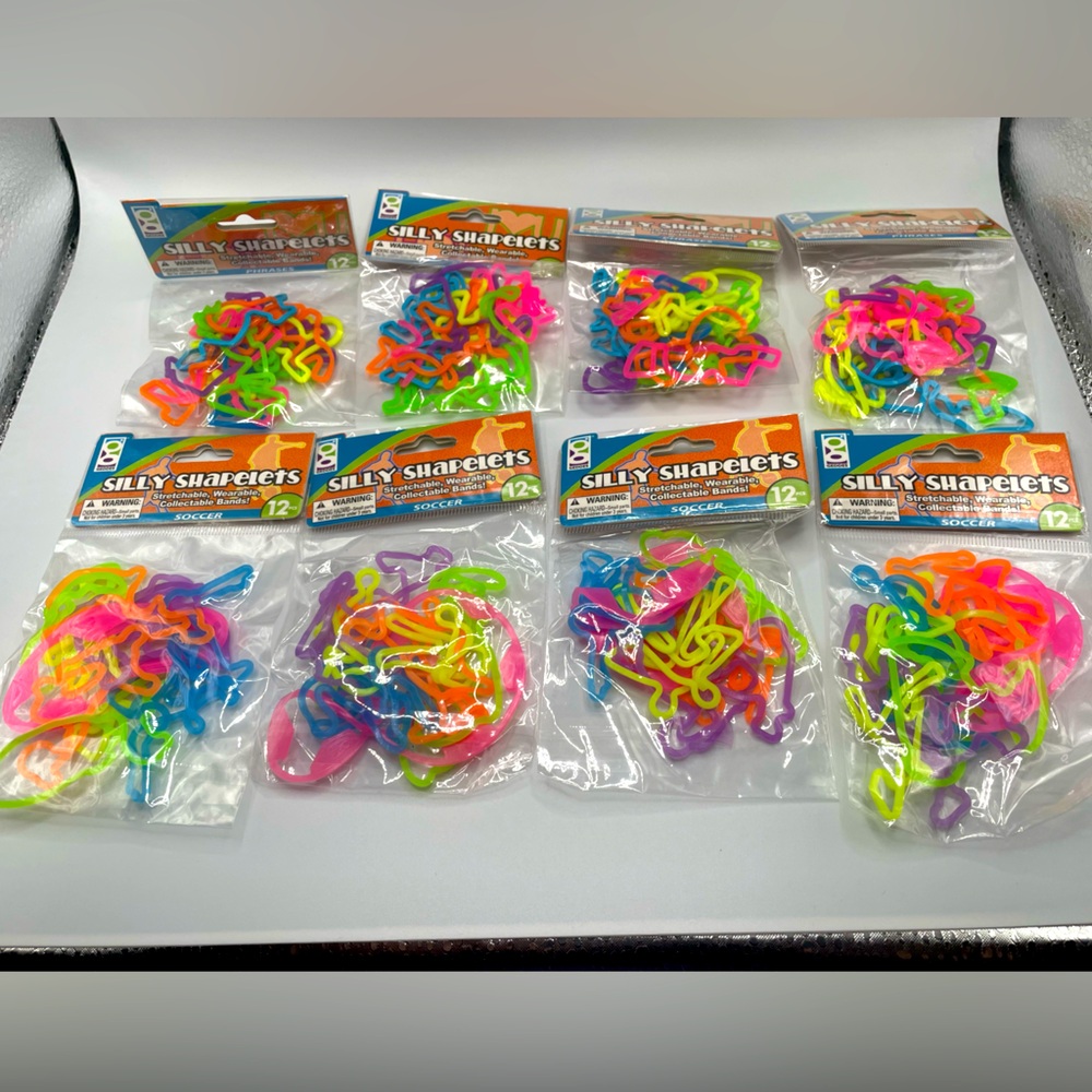 Silly bands RETRO wristlets 8 packs of 12 Neon colors Soccer and phrases NIP